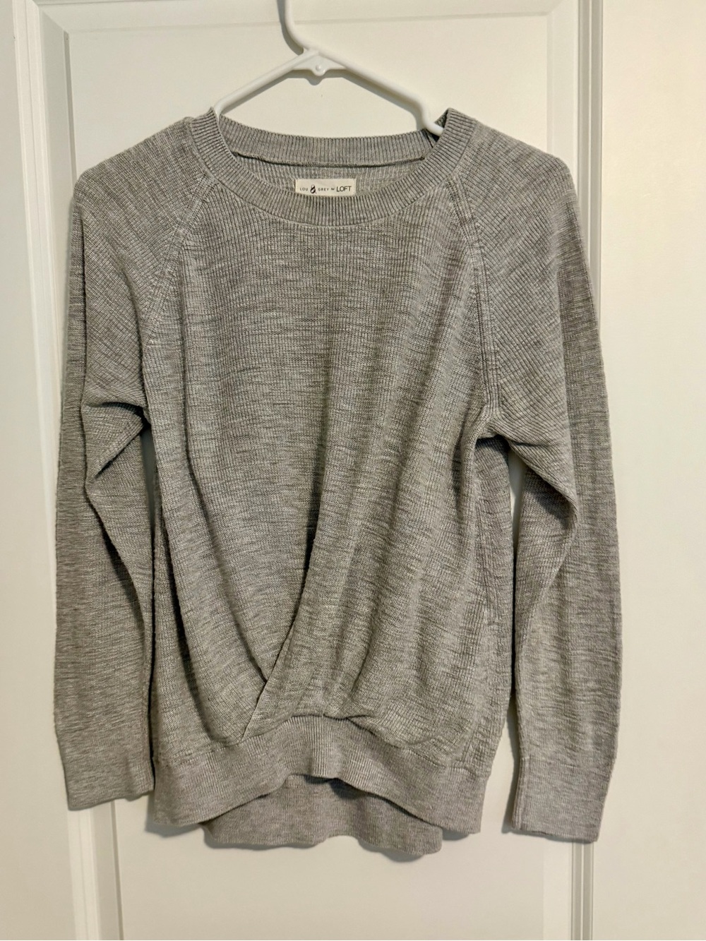 LOFT Light Gray Crossover Crewneck Sweater